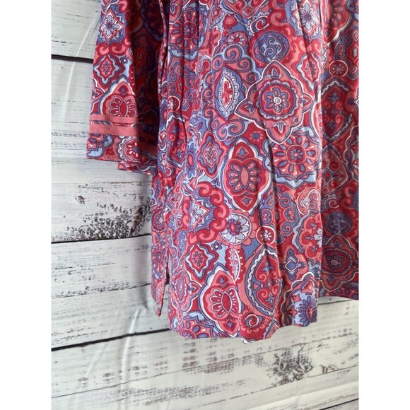 Talbots NEW Tunic Blouse PINK Geometric Long Bell Sleeve Sz XL Light Peasant - Picture 3 of 13